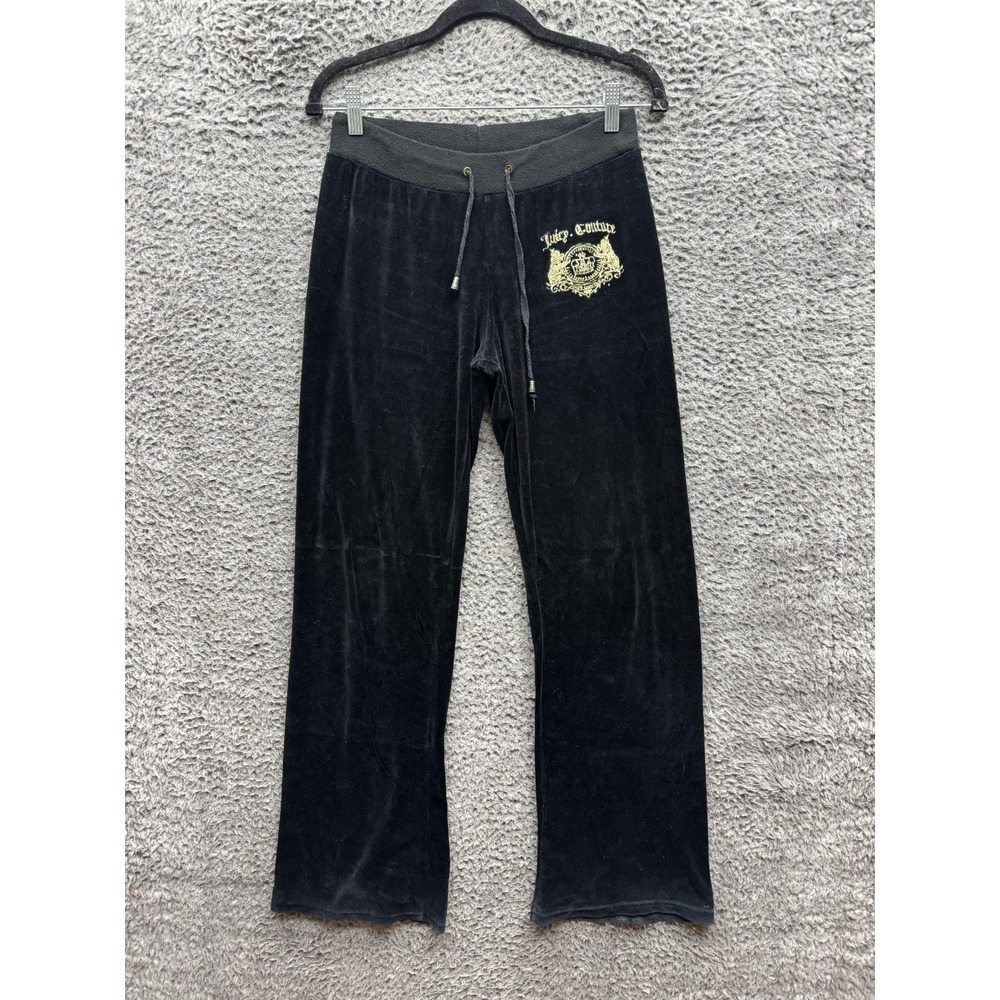 Juicy Couture Velour Drawstring Wide Leg Sweatpants Black Womens Size XL